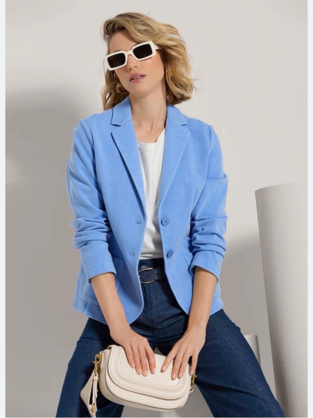 MADELEINE Blazer glacier blue 2 buttons stretch career preppy pocket Jacket Sz S